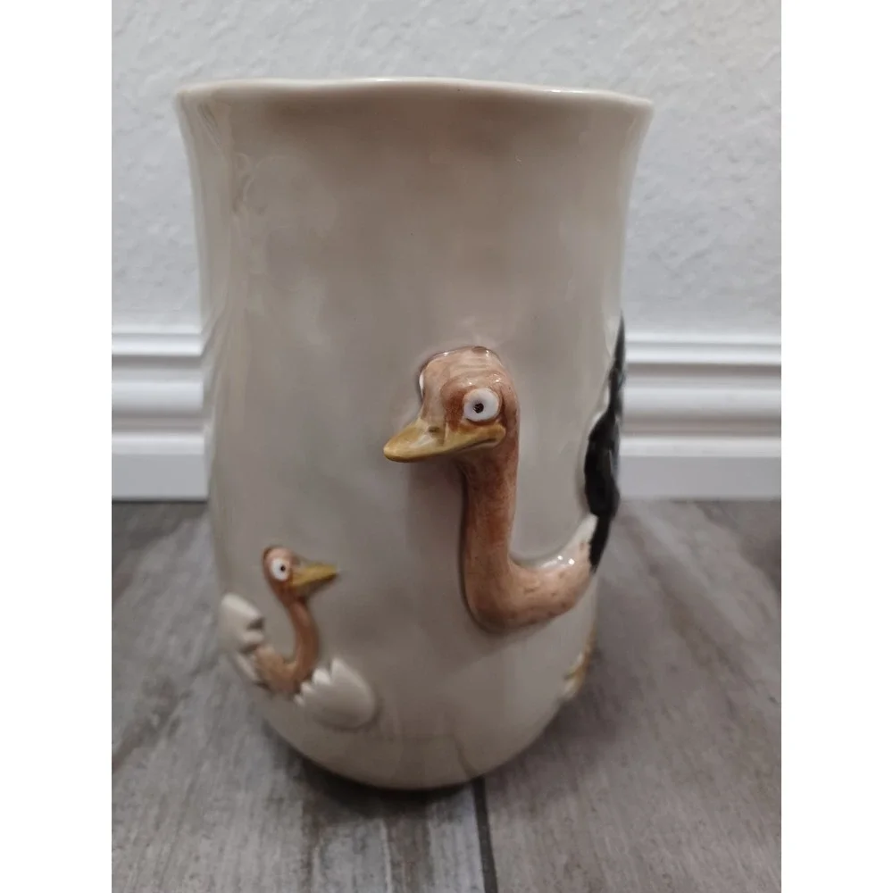 3 Vintage Quon Quon Ceramic Vessel Hand-Painted 3D Elephant Hippo Ostrich